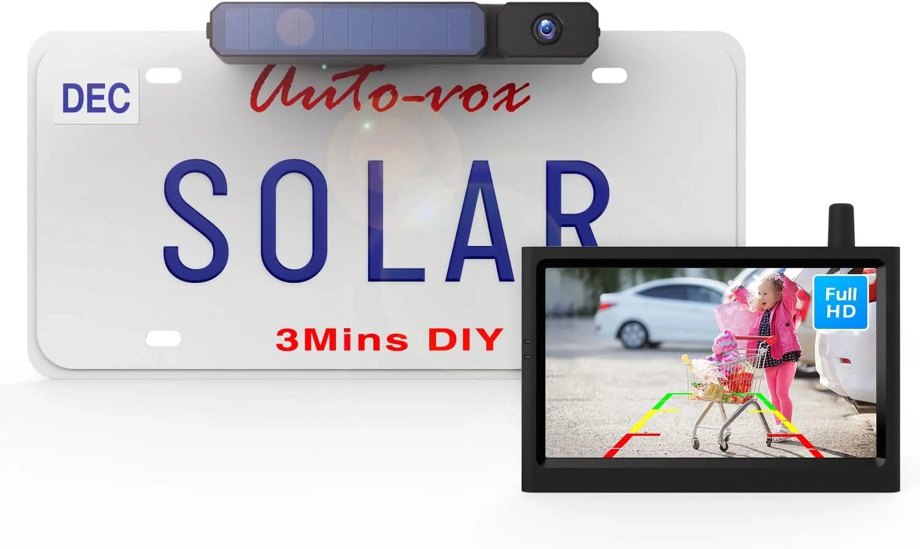 AUTO-VOX Solar Backup Camera Wireless Reverse Camera IP68 Fluid Vehicles License Plate Camera for Trailer/SUV