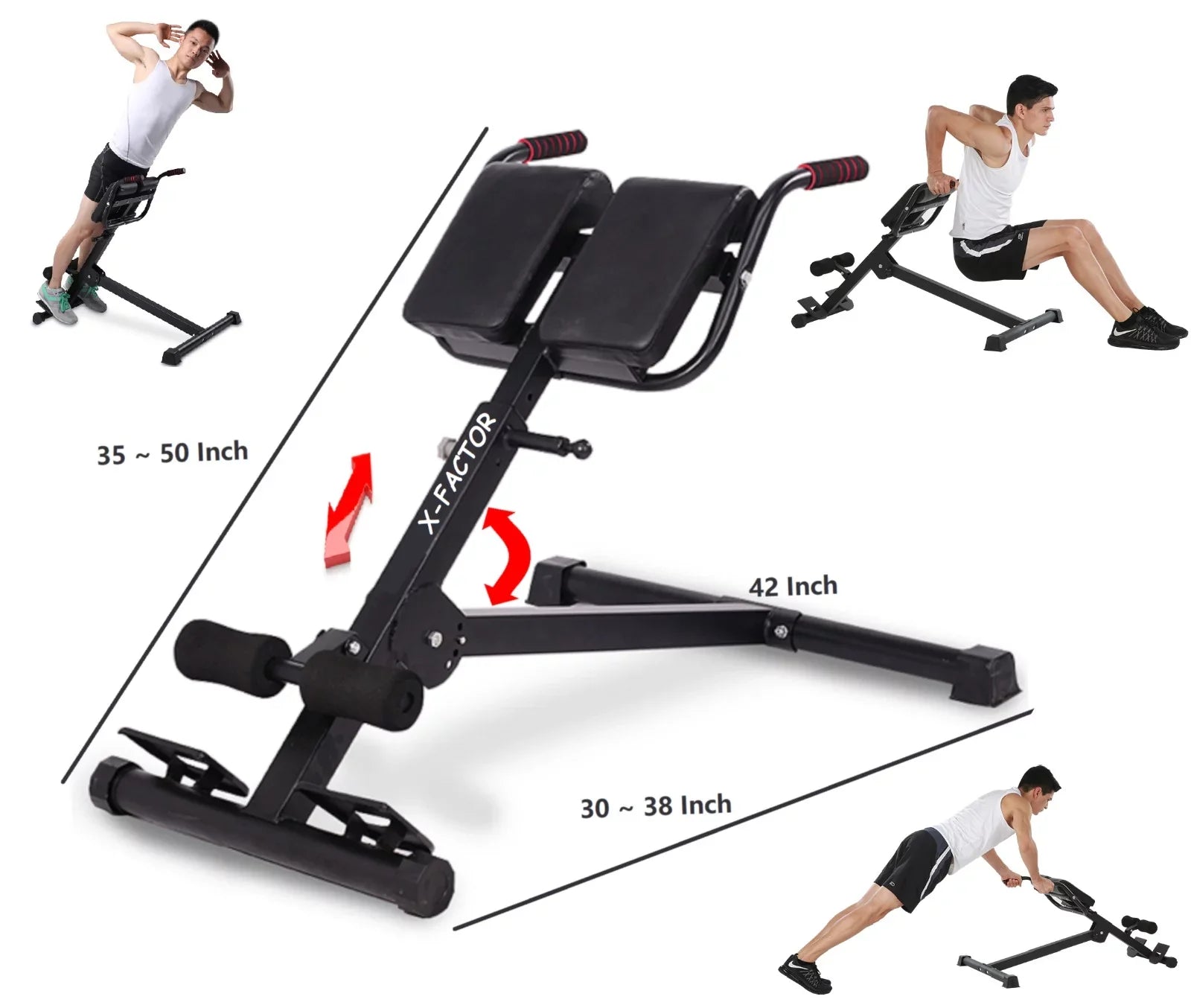 X Factor Adjustable Ab Back Core Strength Exercise Fitness Hyper Extension Roman Chair Exercise Bench Abdominal Strength Training Workout Home Gym