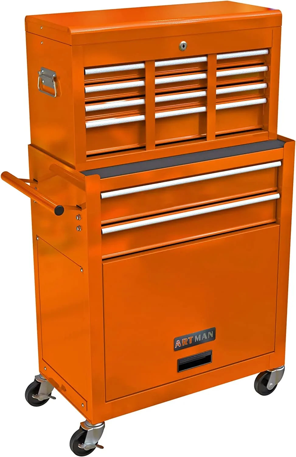 LoLado 8 Drawer Rolling Tool Chest with Wheels, High Capacity Tool Storage Cabinet & Tool Box Cart, Lockable Rolling Tool Chest with Drawers, Toolbox Organizer for Garage Warehouse Workshop - Orange