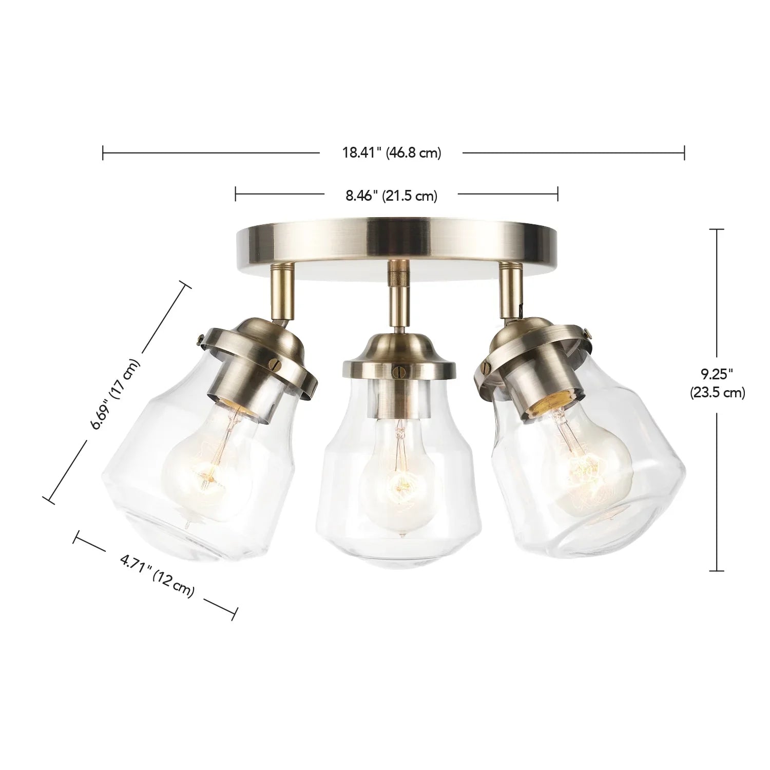 Globe Electric Gerard 3-Light Antique Brass Track Lighting Canopy Light with Clear Glass Shades, Bulbs Included, 59761