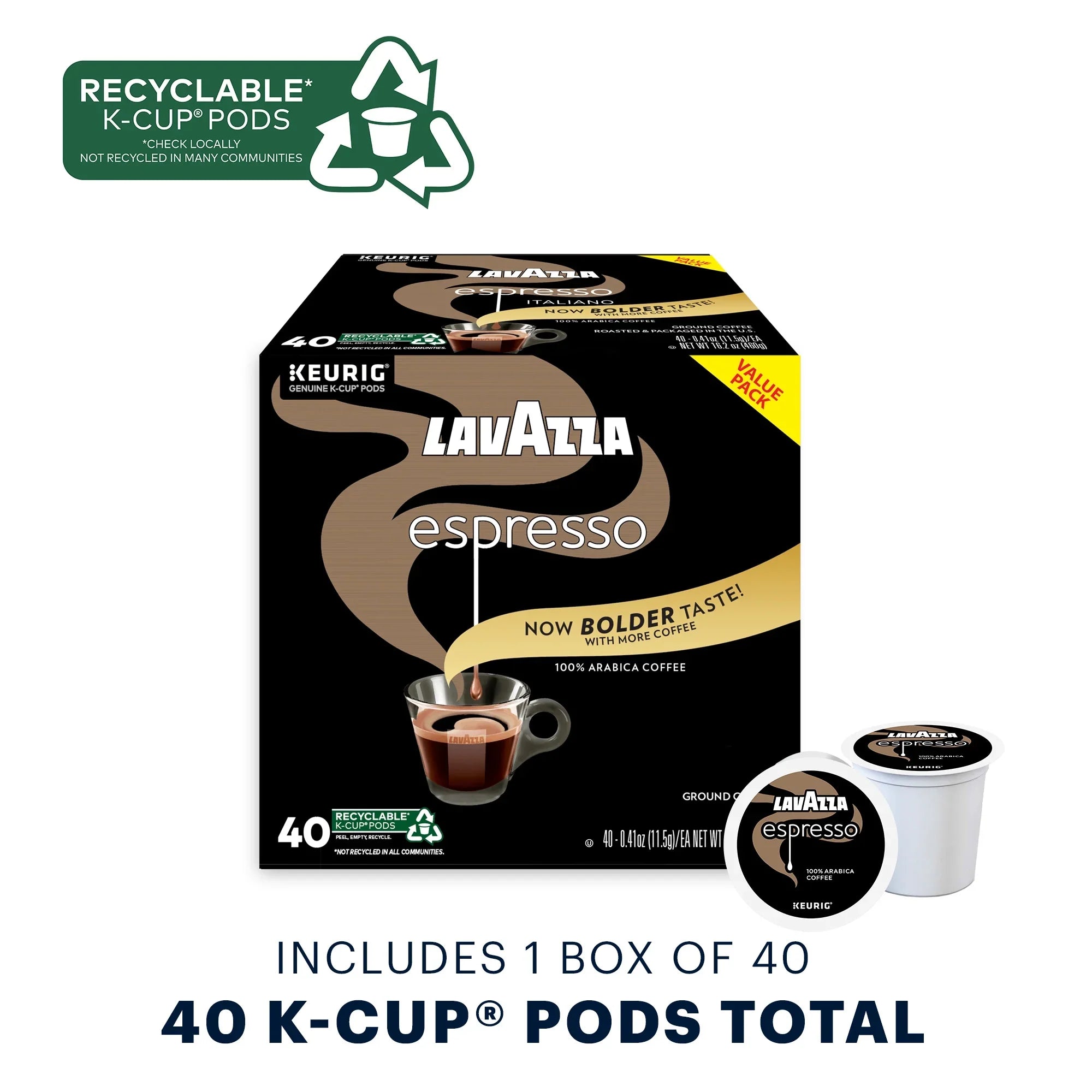 Lavazza Espresso Single-Serve Coffee K-Cups for Keurig Brewer, Medium Roast (Pack of 40)
