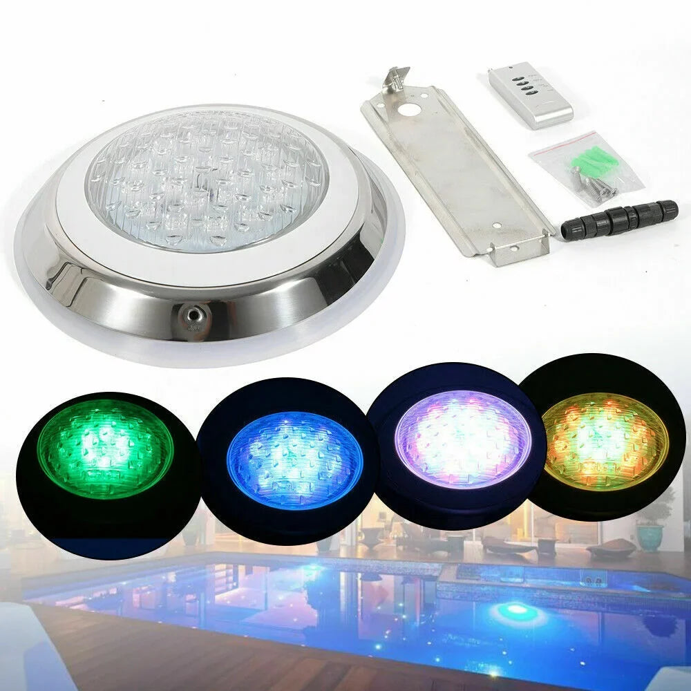 12V 54W RGB Liquid Swimming Pool Light 7 Color-Change LED Lights w/Remote IP68 Fluid Stainless Steel