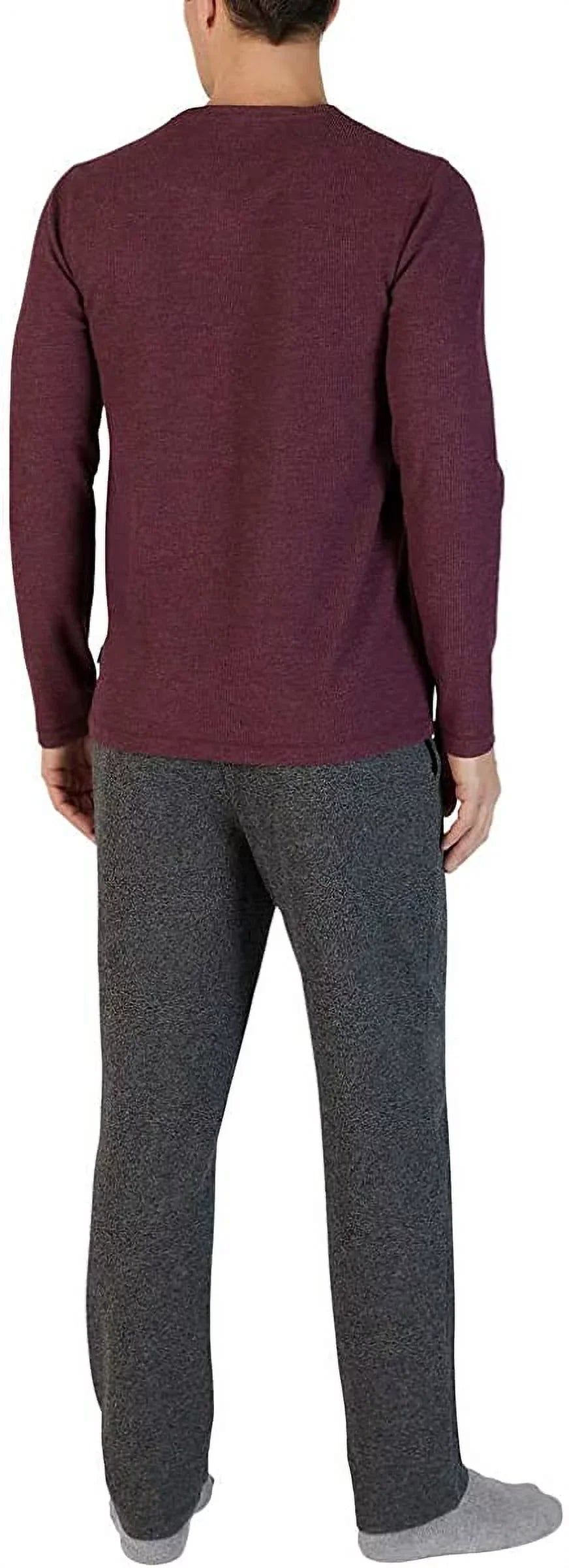Eddie Bauer Men's 2-Piece Pajama PJ Sleep Lounge Set ((burgundy top / charcoal gray bottom, Medium)