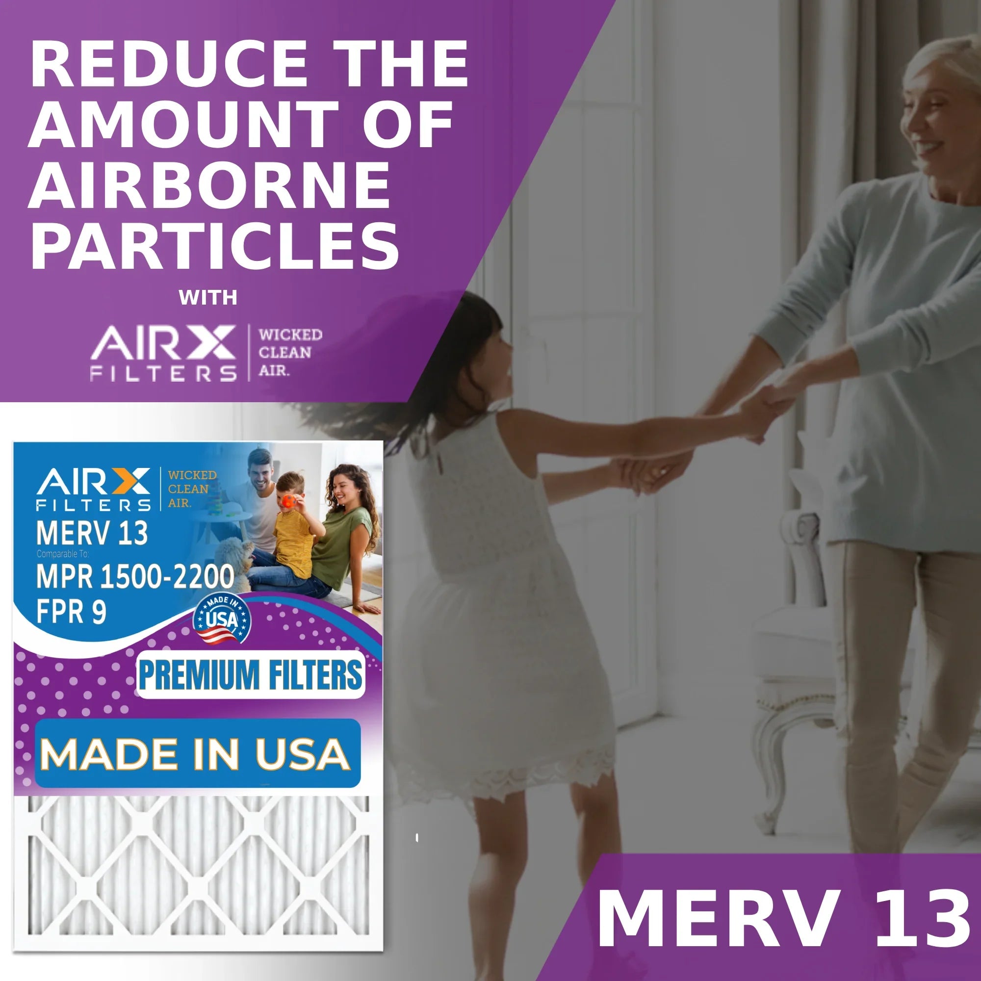 24x24x1 Air Filter MERV 13 Comparable to MPR 1500 - 2200 & FPR 9 Electrostatic Pleated Air Conditioner Filter 4 Pack HVAC AC Premium USA Made 24x24x1 Furnace Filters by AIRX FILTERS WICKED CLEAN AIR.