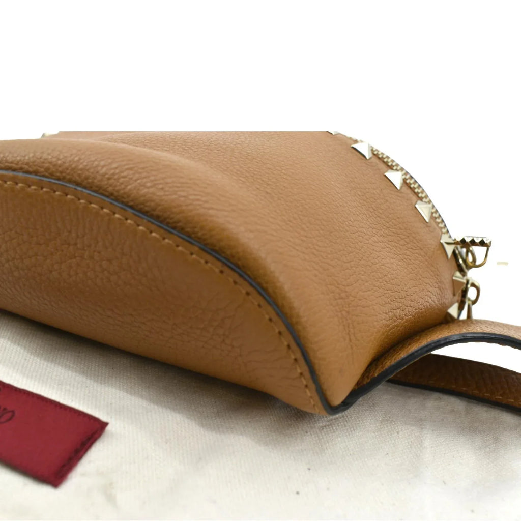 Pre-Loved VALENTINO Spike Leather Belt Bag Camel