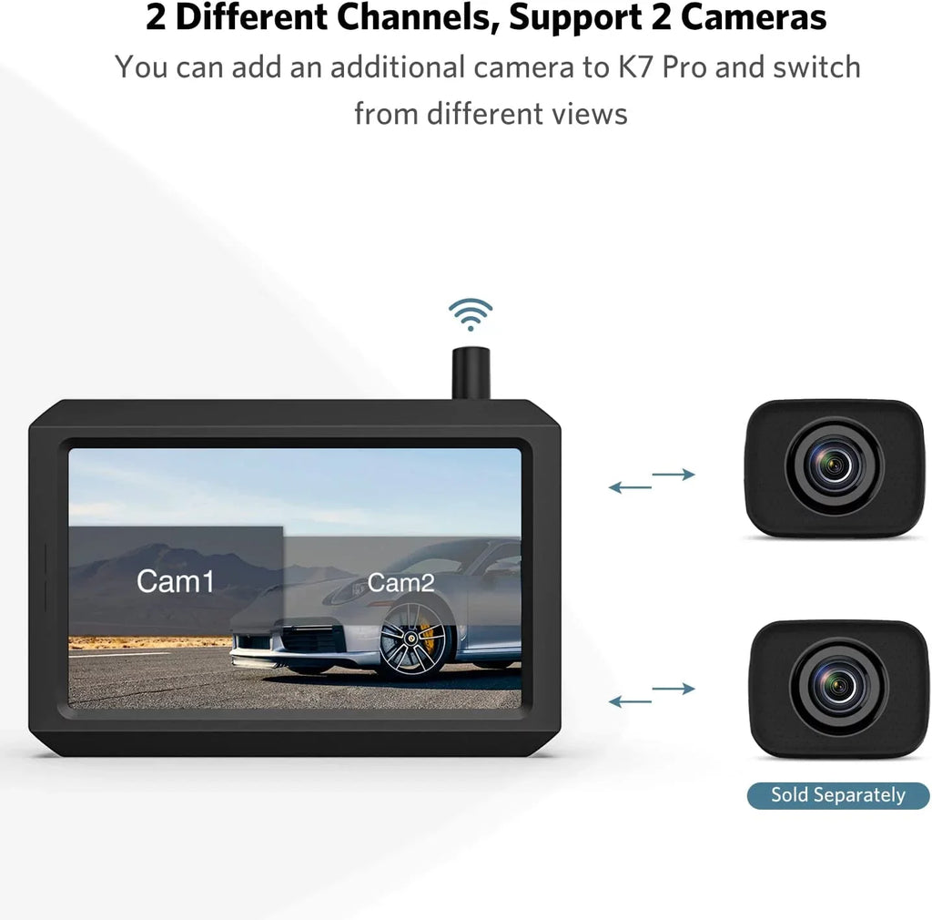 K7 Pro HD Wireless Backup Camera Kit with Dual Camera, 5″ TFT-LCD HD Monitor and Fluid Rear View Camera for Car, SUV, Van, Mini RV, Pickup