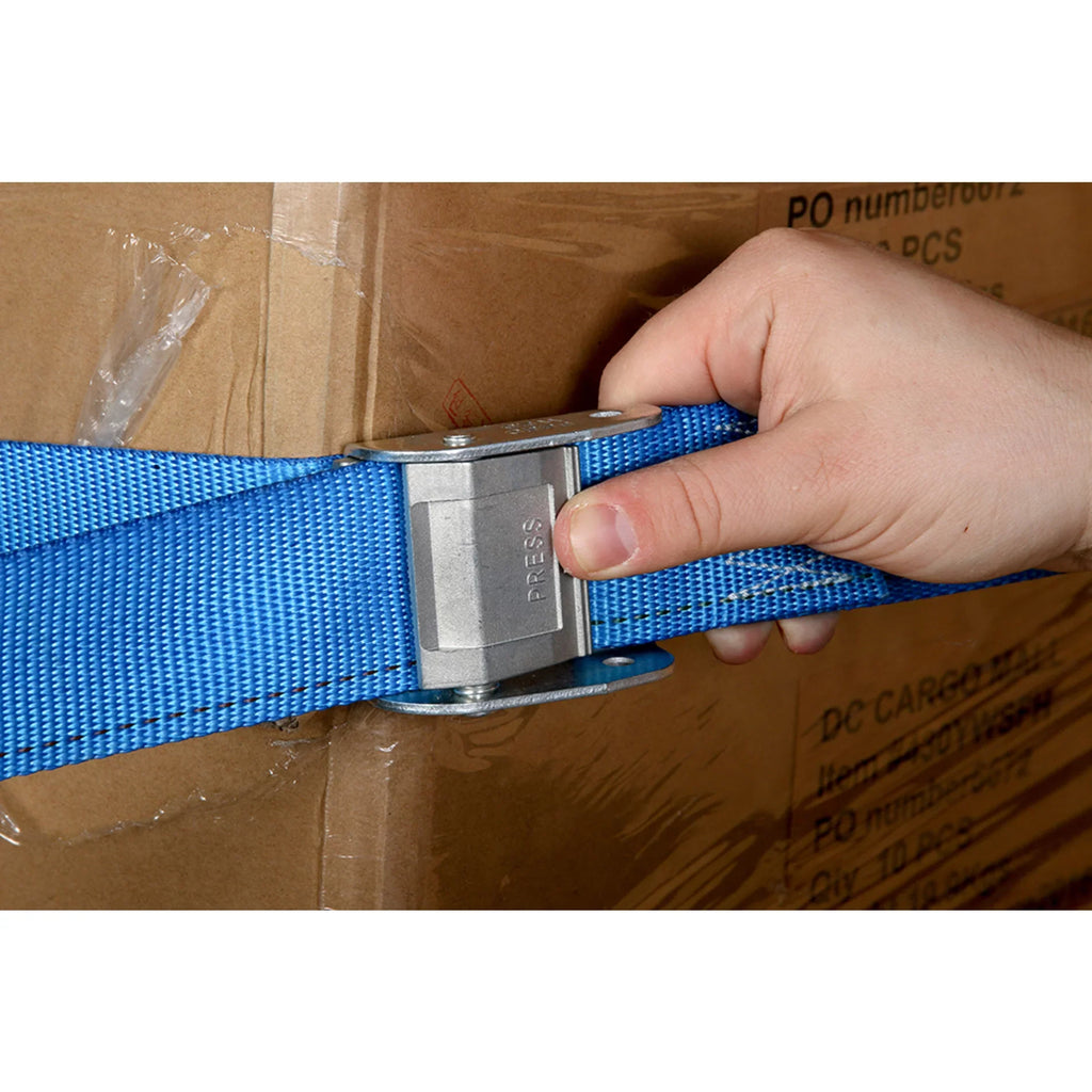 "TEN 2"" x 20' E Track Cam Straps, Sturdy Cam Buckle Strap Cargo TieDowns, Heavy Duty Blue Polyester Tie-Downs, ETrack Spring Fittings, Tie Down Motorcycles, Trailer Loads, by DC Cargo Mall"