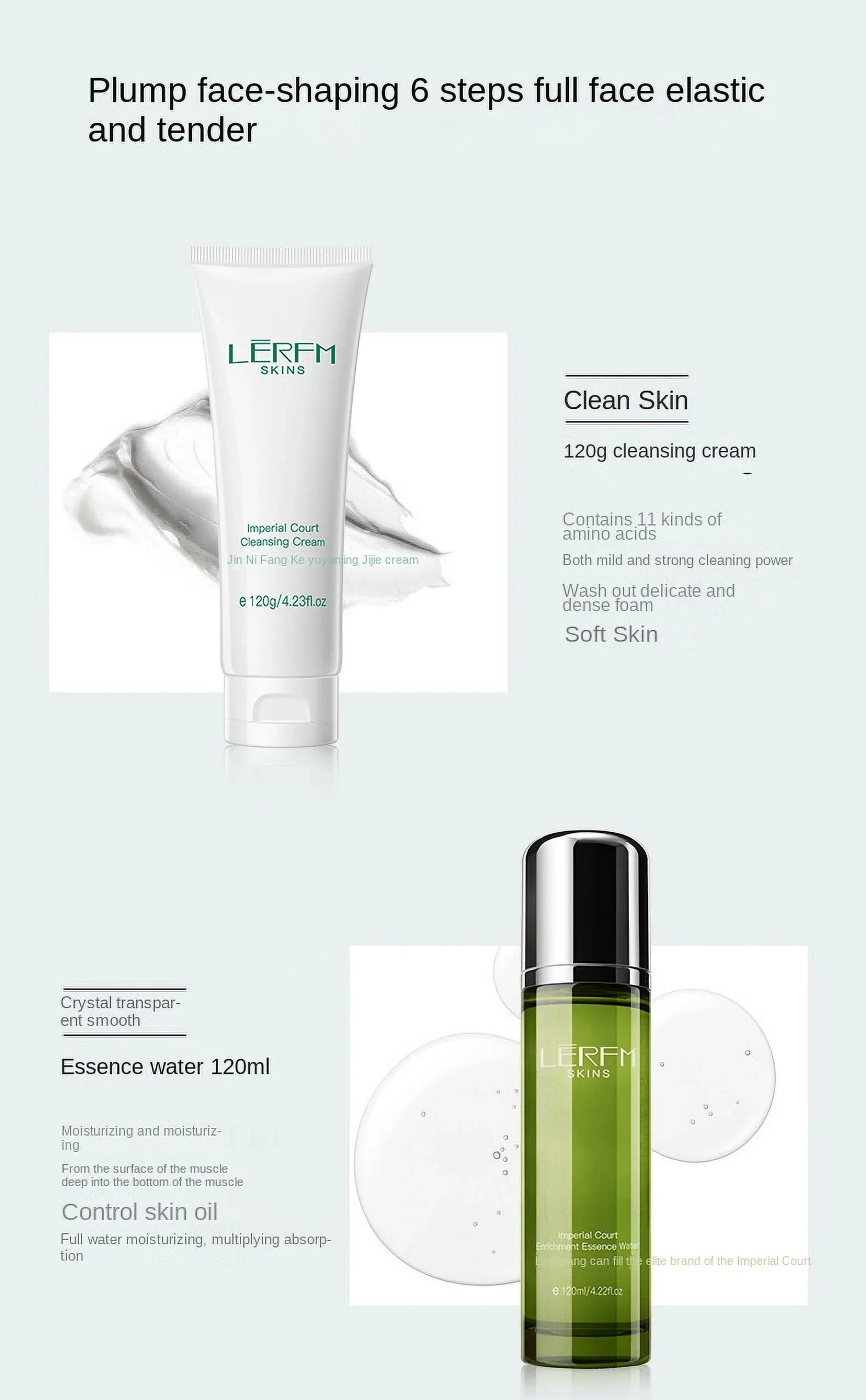 LERFM Face Skincare Set 6Pcs Deep Cleaning Pores Oil Control Toner Firming Face Serum Whitening Day Night Cream Beauty Products