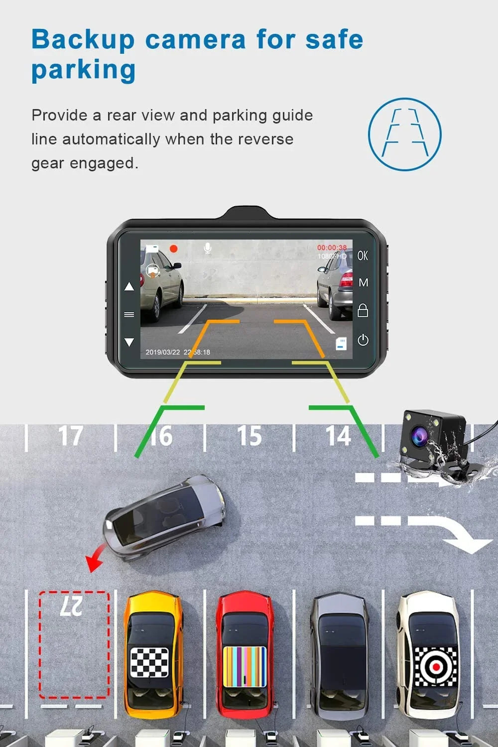 Dash Cam Front and Rear Dual Dash Cam 3 inch Dashboard Camera Full HD 170° Wide Angle Backup Camera with Night Vision WDR G-Sensor Parking Monitor Loop Recording Motion Detection