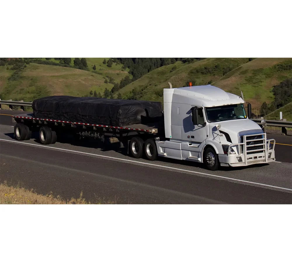 24' x 18' Black Steel Tarp for Heavy Duty Truck Cargo - 14 Oz Vinly Lightweight Flatbed Tarps with 8' Drop - Liquid Tarp for Trailers to Protect Cargo from Wind, Rain, Snow and Sun