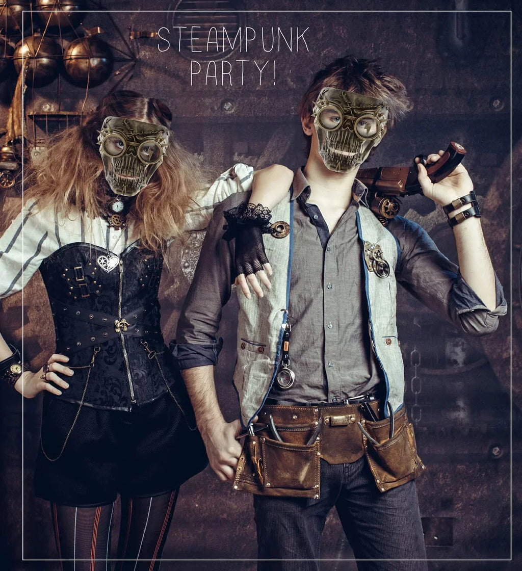 Attitude Studio Steampunk Wired Skeleton Full Face Mask Goggles Costume - Gold