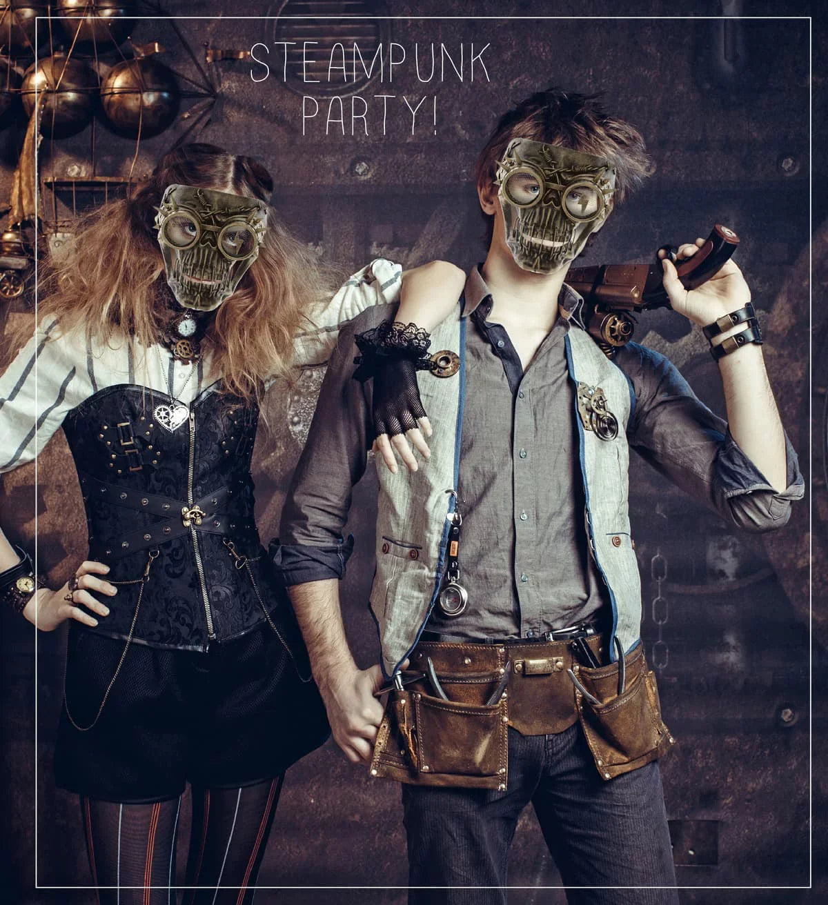 Attitude Studio Steampunk Wired Skeleton Full Face Mask Goggles Costume - Gold