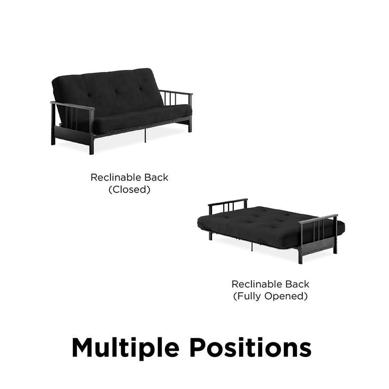 DHP Tallie Full Metal Arm Futon with 6" Thermobonded Black Microfiber Mattress