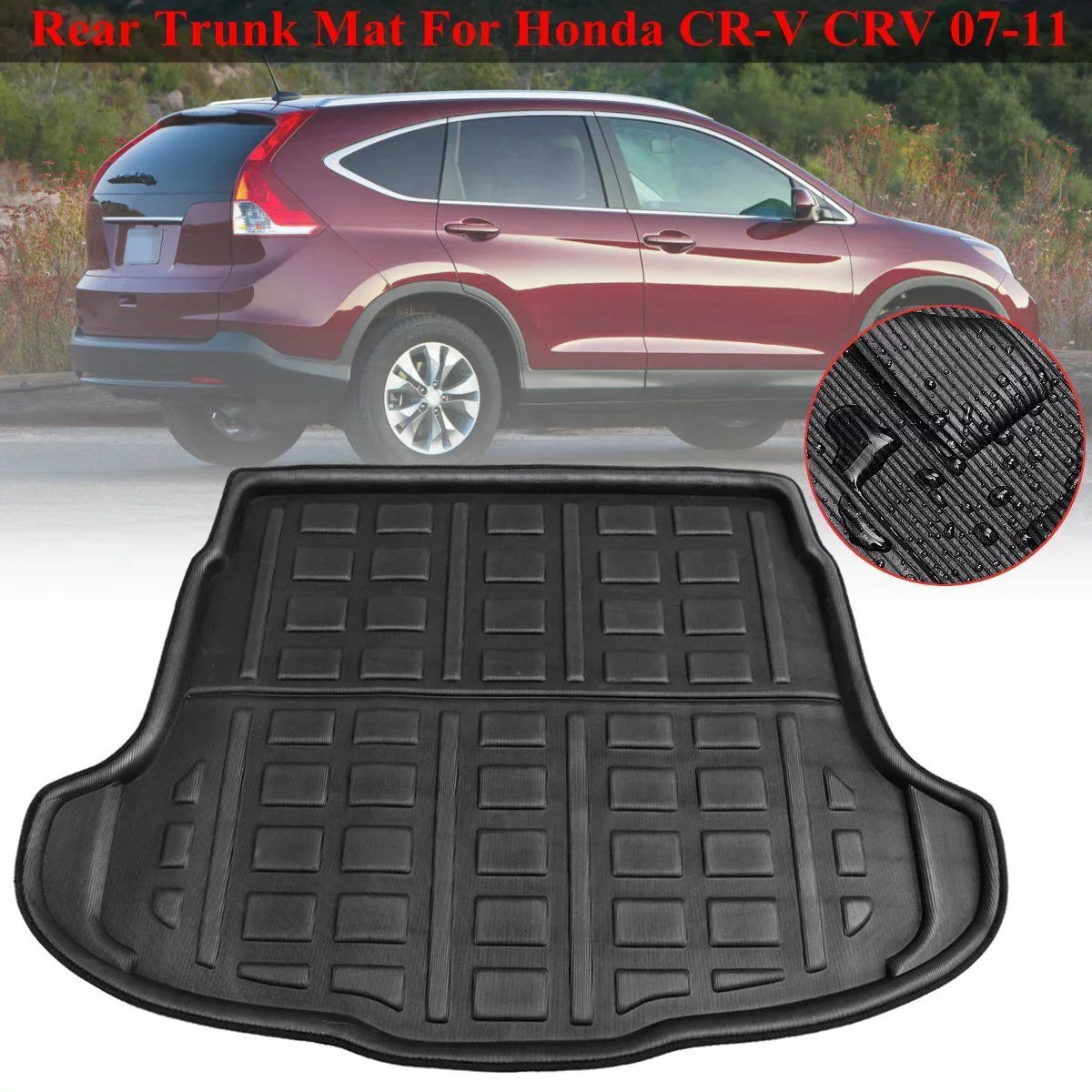 1pcs Cargo Liner Mat for Honda CR-V CRV 2007-2011 Boot Rear Trunk Floor Tray Fluid All Weather, Black
