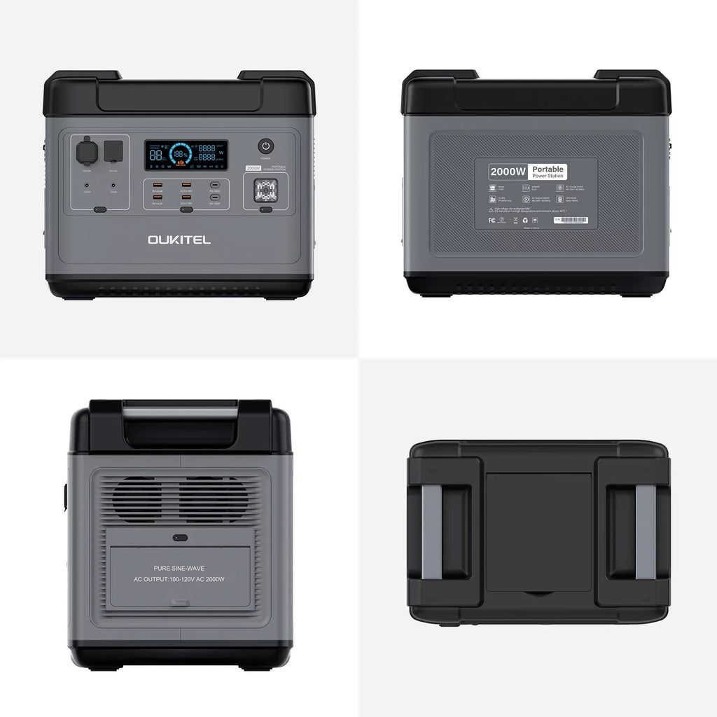 OUKITEL P2001 Portable Station 2000Wh/51.2V LiFePO4 Solar Generator 2000W Pure Sine Battery Station for Home Camping Emergency Battery Backup Support UPS