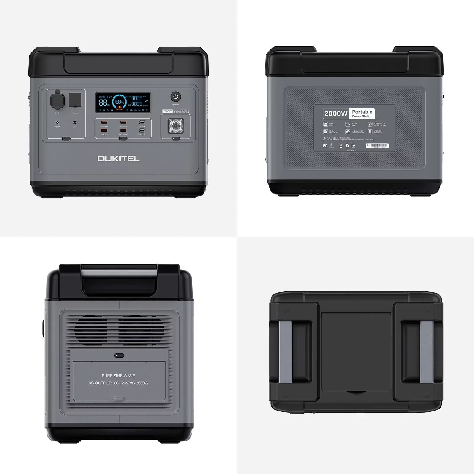 OUKITEL P2001 Portable Station 2000Wh/51.2V LiFePO4 Solar Generator 2000W Pure Sine Battery Station for Home Camping Emergency Battery Backup Support UPS