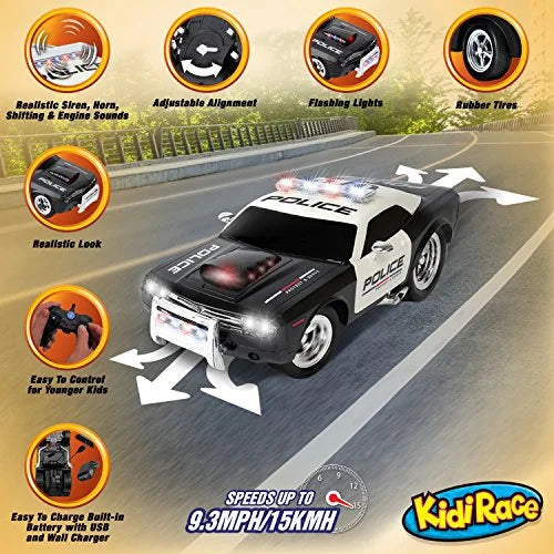 KidiRace RC Remote Control Police Car for Kids Tough Fun and Easy to Control