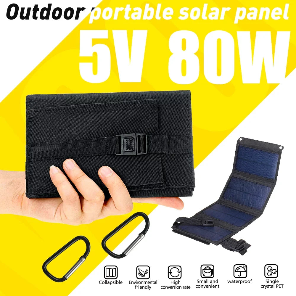MDHAND 80W Solar Panel Foldable Suitable for Portable Power Station, iPhone, Ipad, Mobile pc USB Port, Suitable for Outdoor Camping Caravan RV Travel