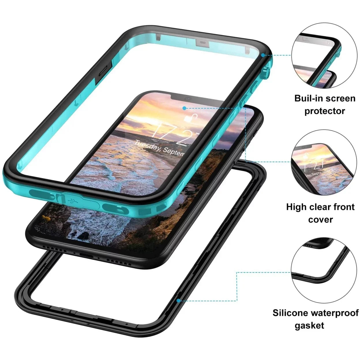For iPhone XR Fluid Case Cover Built-in Display Protector Fully Sealed Life Shockproof Snowproof Fluid