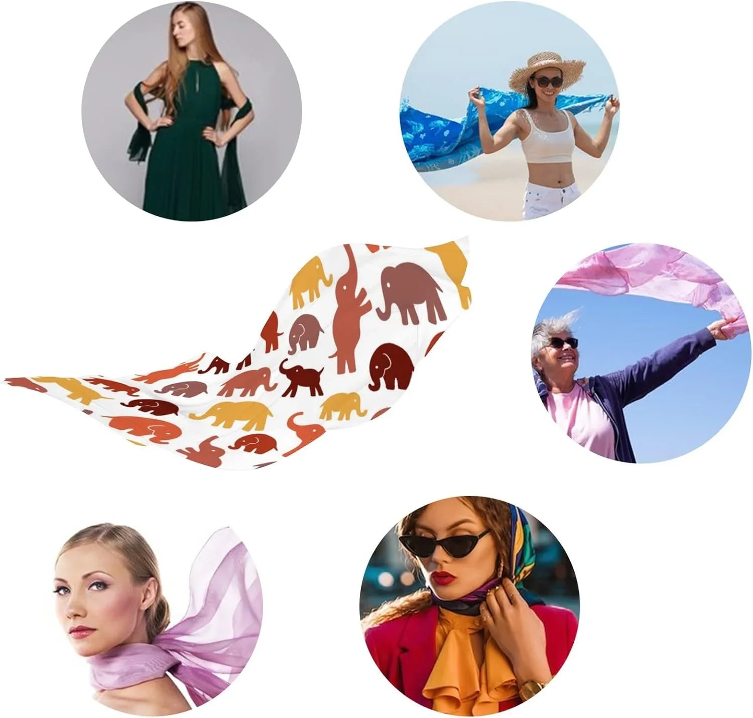 Hyjoy Cute Elephants On White Long Silk Neck Scarf Lightweight Shawl Wrap Scarves for Women Girls