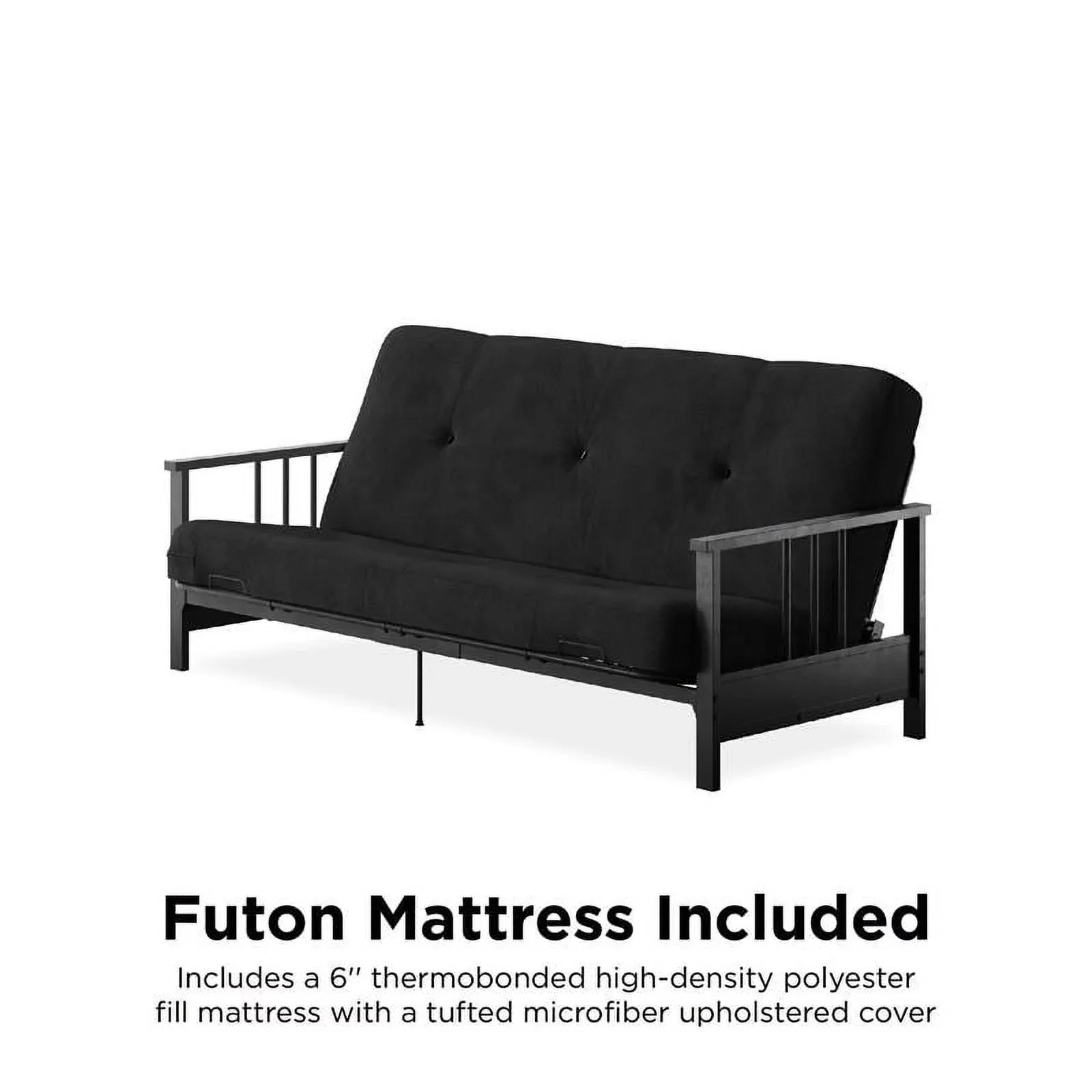 DHP Tallie Full Metal Arm Futon with 6" Thermobonded Black Microfiber Mattress