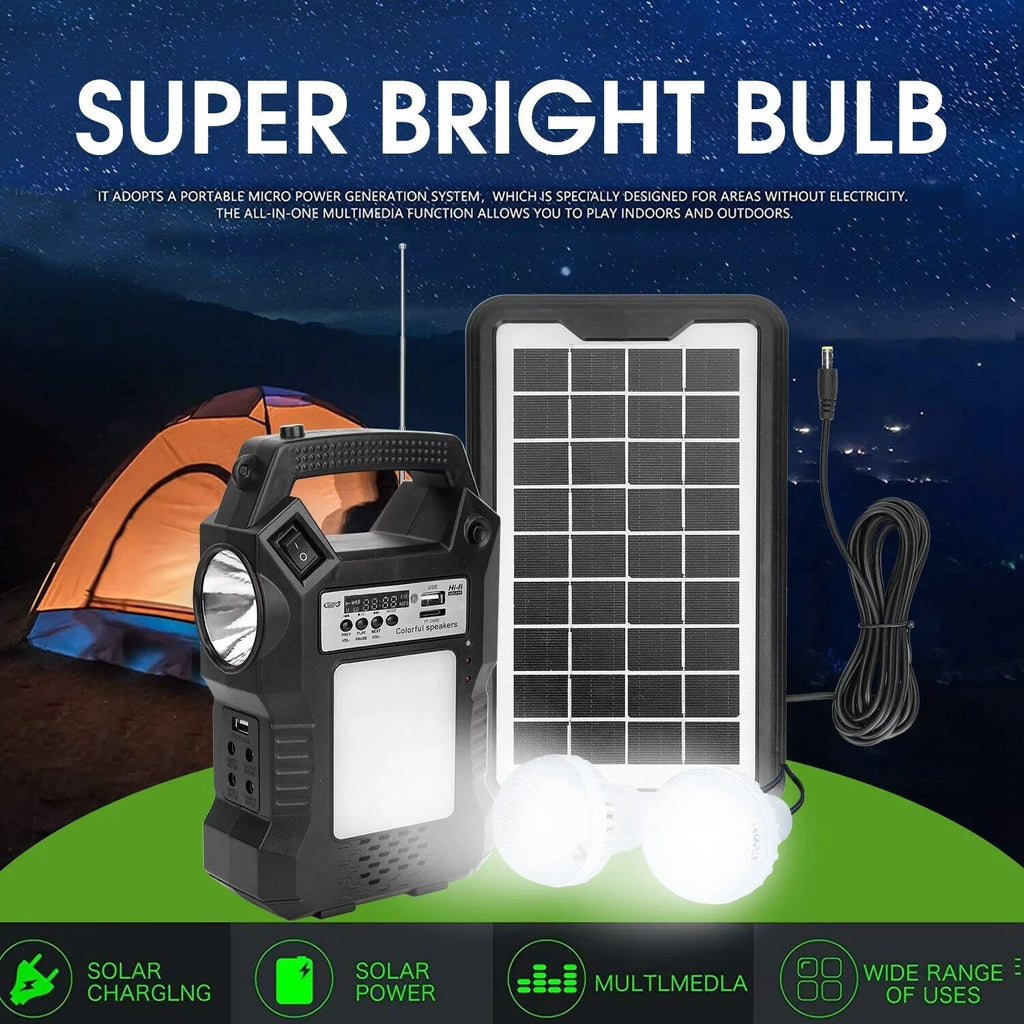 MDHAND Portable Solar Powered Station, Rechargeable Solar Generator, Dual Way To Charge, Solar Panel Power Bank with 3 LED Bulbs Flashlight for Hiking Camping Emergency