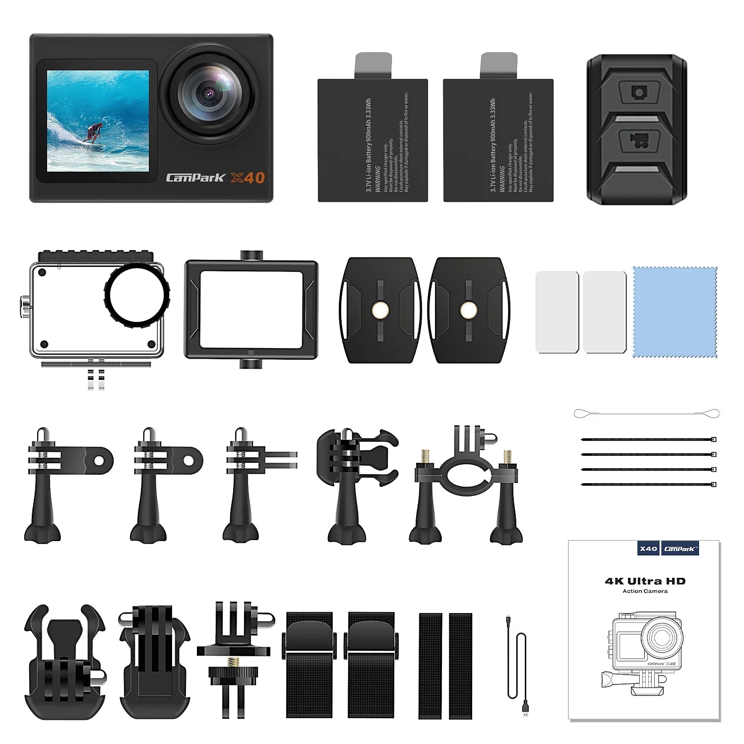 Campark 4K 30FPS Action Camera 20MP Sports Camera 131 Ft Fluid Fluid Camera WiFi Vlog Camera EIS 4.0 Zoom Support External Mic Remote Control