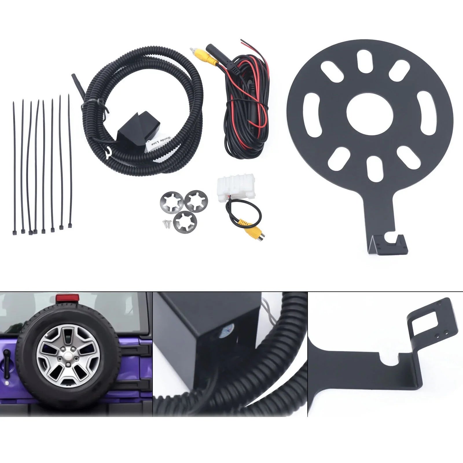 Rear View Backup Camera Kit for Jeep Wrangler JK 2007-2018 w/ Spare Tire Bracket