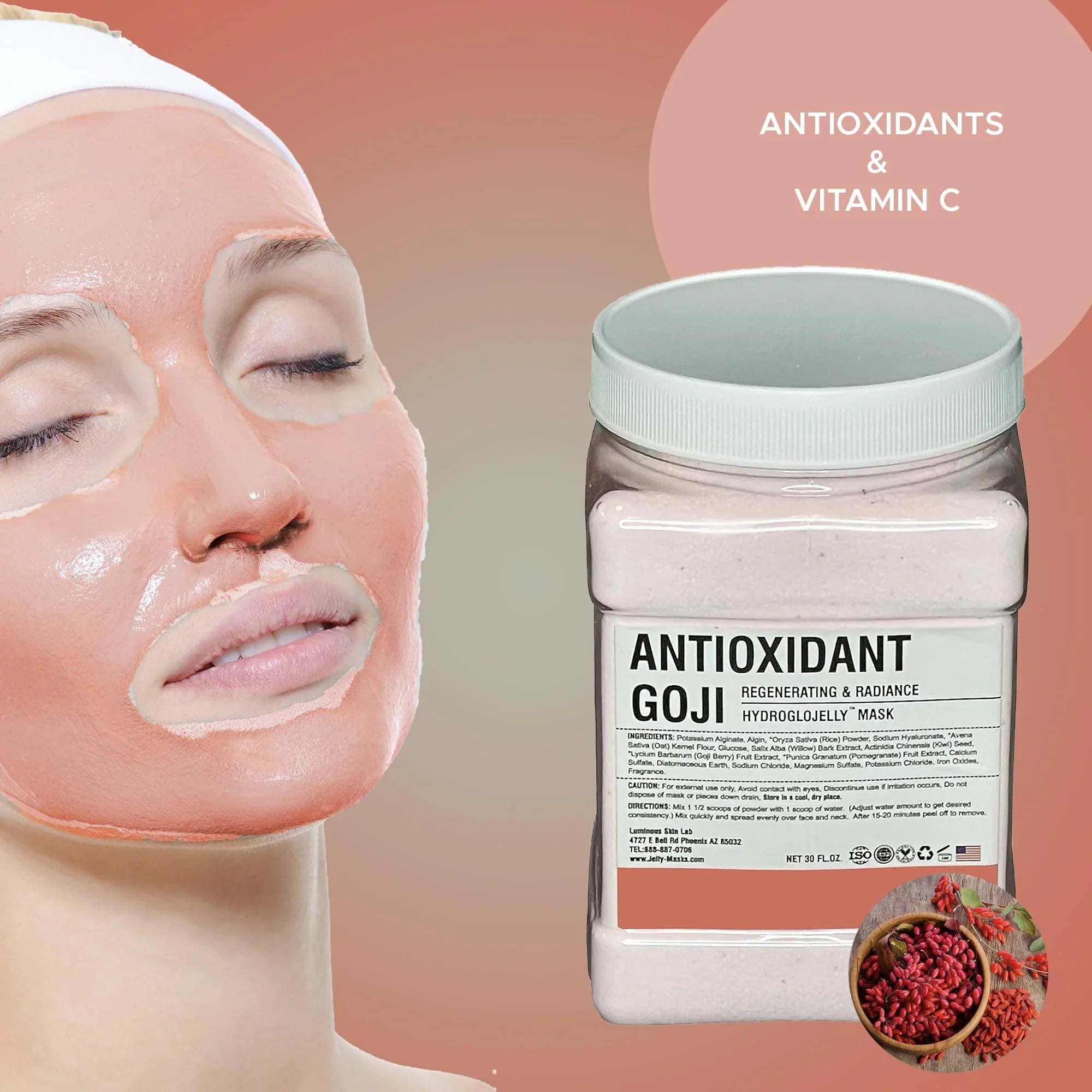 Luminous Skin Lab Antioxidant Goji Jelly Mask, Professional Pack Peel off Facial Mask - Anti-Aging, Reducing Dark Spot & Natural Skin Treatment - Suitable for All Skin Types | 30 fl oz