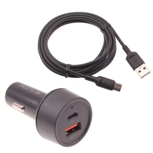 Quick Car Charger 36W 2-Port USB Cable Type-C PD Power Adapter DC Socket Plug-in J3N for Nubia Red Magic 3 / 3S, RedMagic 5S - OnePlus 8, 5T, 6, 6T, 7T, Pro, 5G McLaren, 7 Pro, 8T Plus