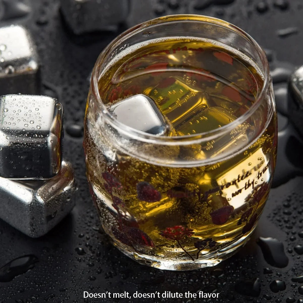 Whiskey Ice Cubes Stainless Steel Ice Cubes for Drinks Chilling Set of 4/6/8 with Box, Reusable Metal Whiskey Stones, Wine Chiller Rocks No Dilution Fluid Ice for Scotch, Vodka, Rum (Size : 8pcs
