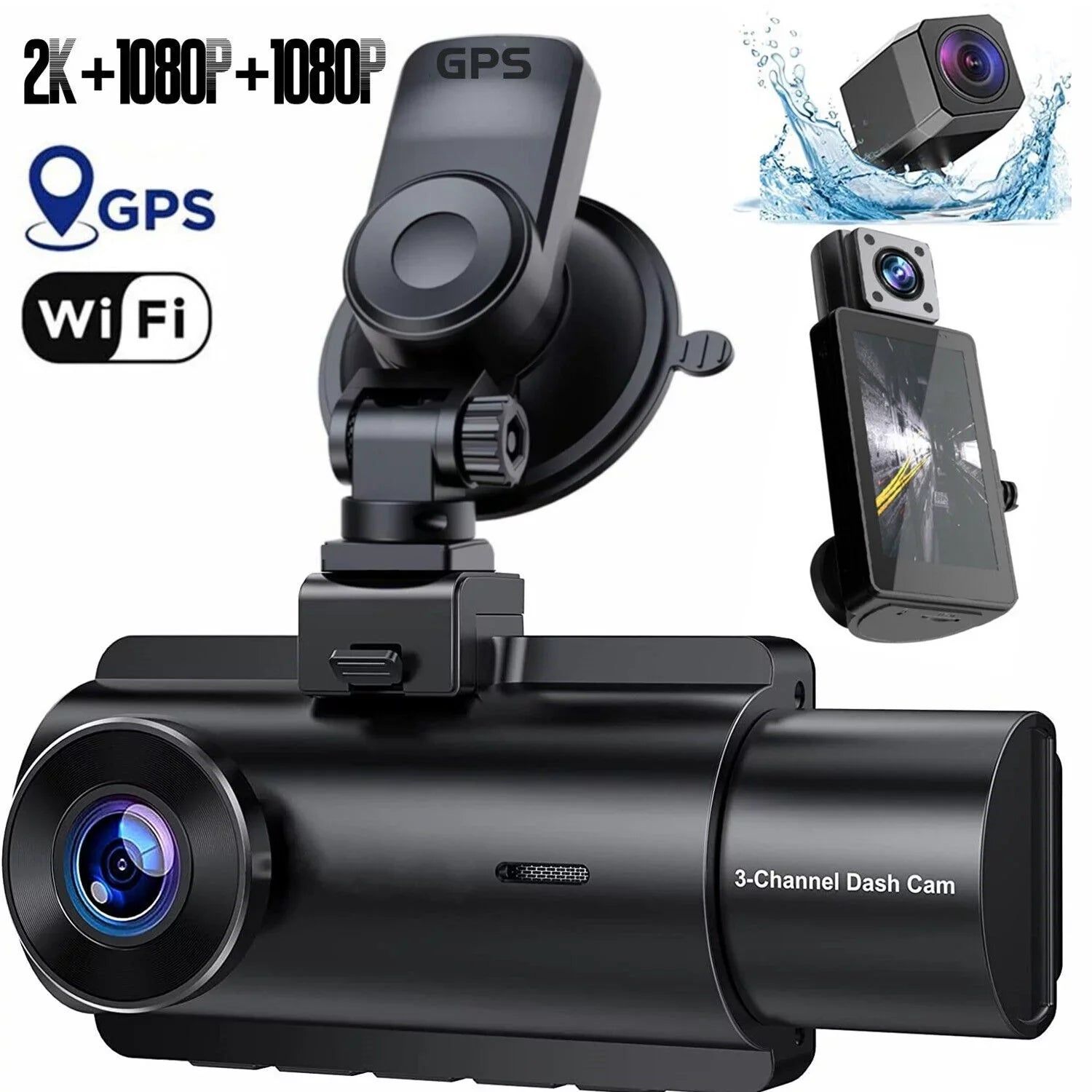 3 Lens Cars True 4K Dual Dash Camera Front & Rear WiFi&GPS Track Video Recorder