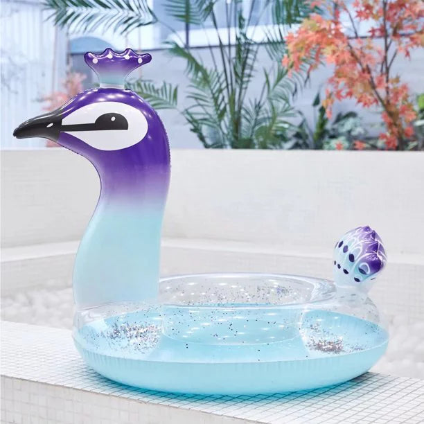 Ionale 48 Inches Inflatable Glitter Swimming Pool Toys Peacock Designed with Fast Valves Summer Fun Beach Party Lounge Raft Decorative Fluid Game for Kids