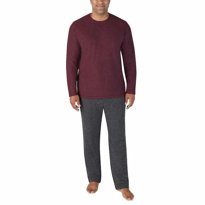 Eddie Bauer Men's 2-Piece Pajama PJ Sleep Lounge Set ((burgundy top / charcoal gray bottom, Medium)