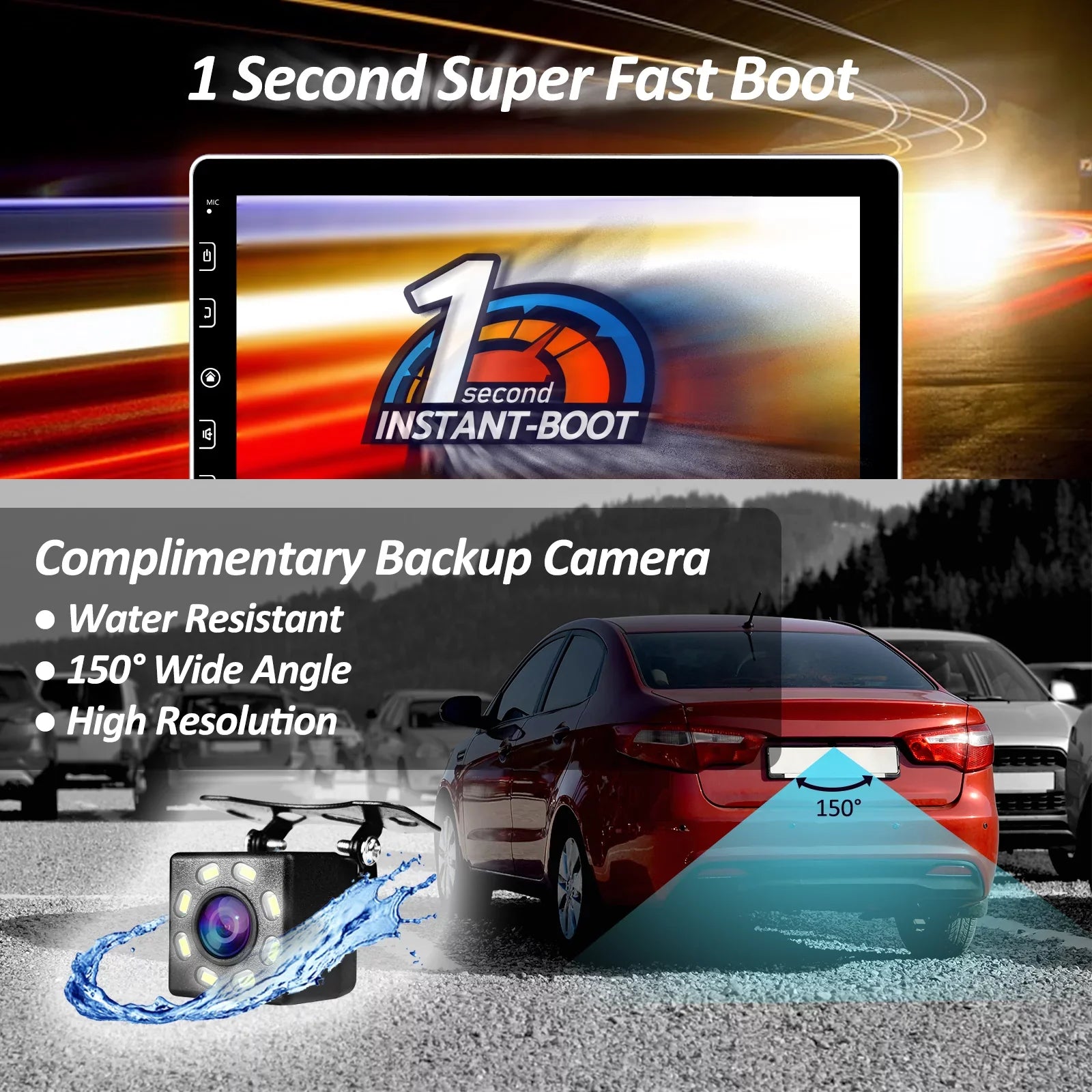 Double Din Car Stereo - Corehan 10 inch Monitor Car Radio Bluetooth Multimedia Player with Backup Camera Compatible with Wireless Carplay, Wireless Android Auto, Mirror Link