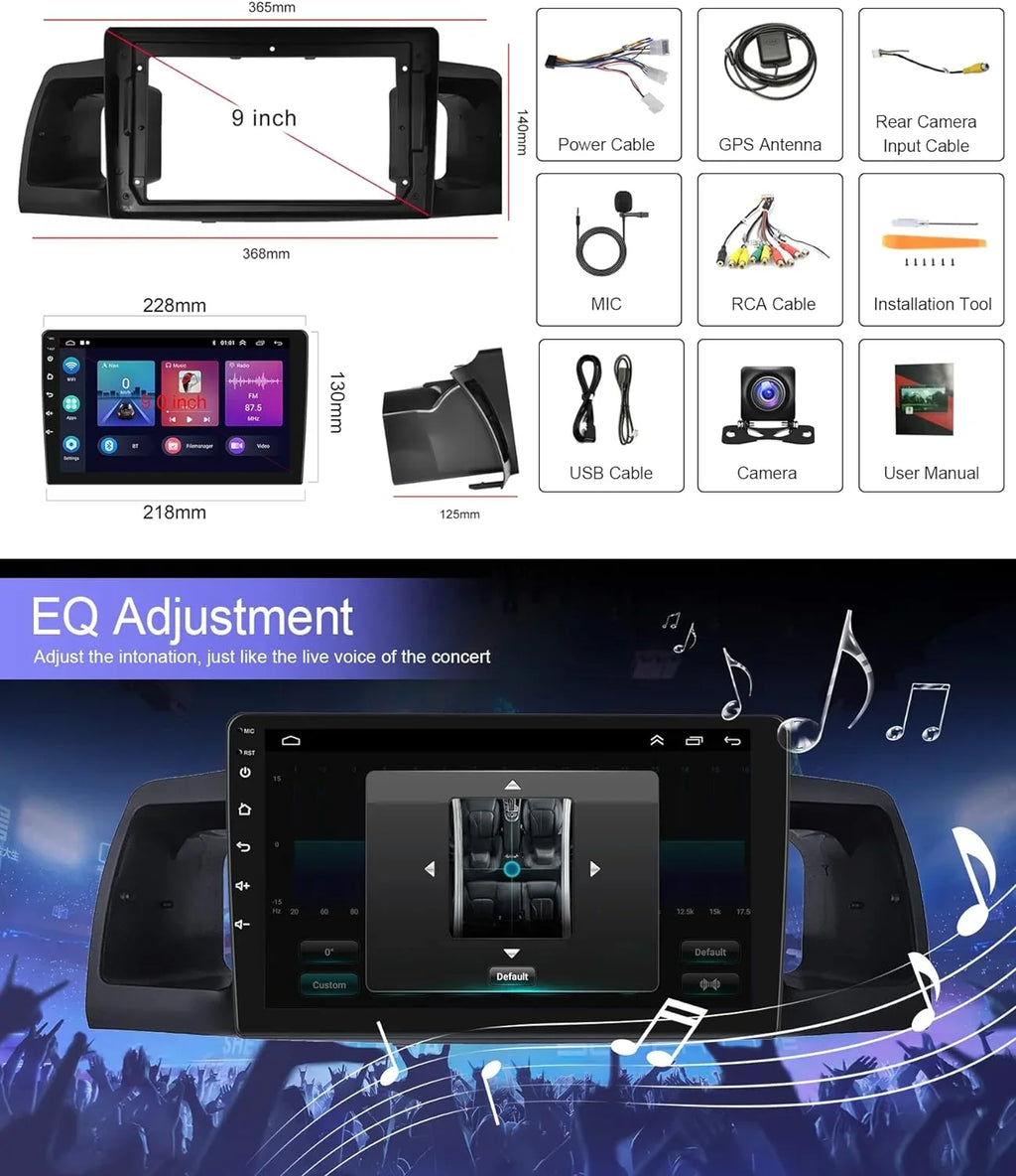 THONZER 1G+32G Android 9 Inch Car Stereo for Toyota Corolla ex 2007-2012 with Wireless Carplay, Rimoody Touch Monitor Car Radio Bluetooth GPS WiFi FM Mirror Link RCA USB SWC + Backup Camera