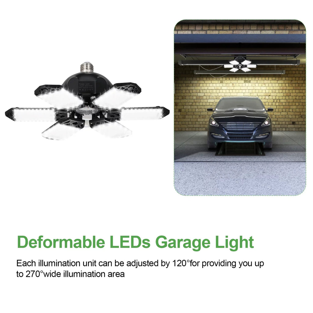 Neoglint 2PCS A C85-265V 160W 152LEDs Garage Light with 6 Adjustable Panels Deformable Folding Foldable Ceiling Lamp E26/E27 Base Socket Holder for Garage Warehouse Workshop Basement Gym Kit