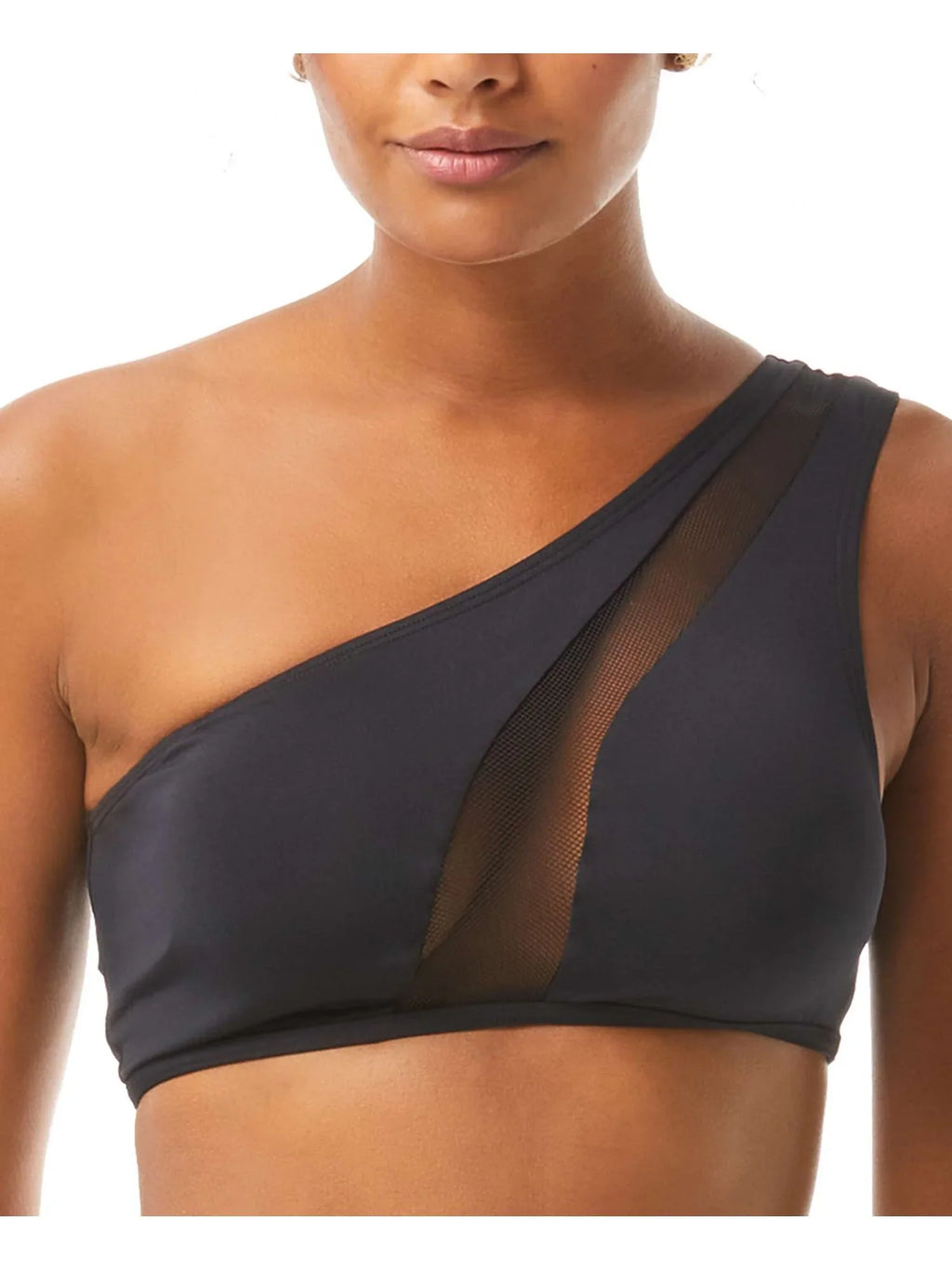VINCE CAMUTO Women's Black Stretch Lined Bikini Mesh One Shoulder Swimsuit Top XS