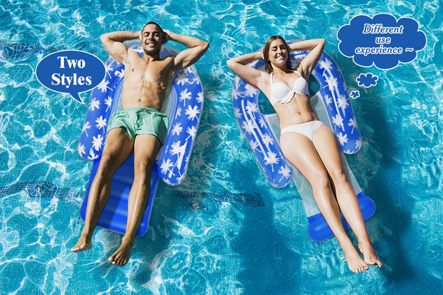 2 Pack Inflatable Pool Chair Float for Adults with Headrest Comfortable Contour Design Perfect for Relaxation, Pool Parties, and Beach Lounging