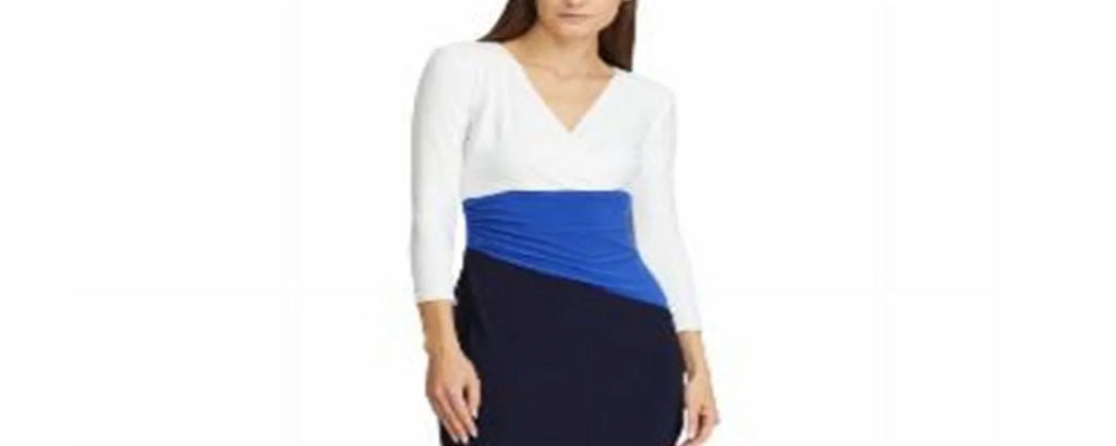 Ralph Lauren Women's Color Blocked Jersey Dress Blue Size 10