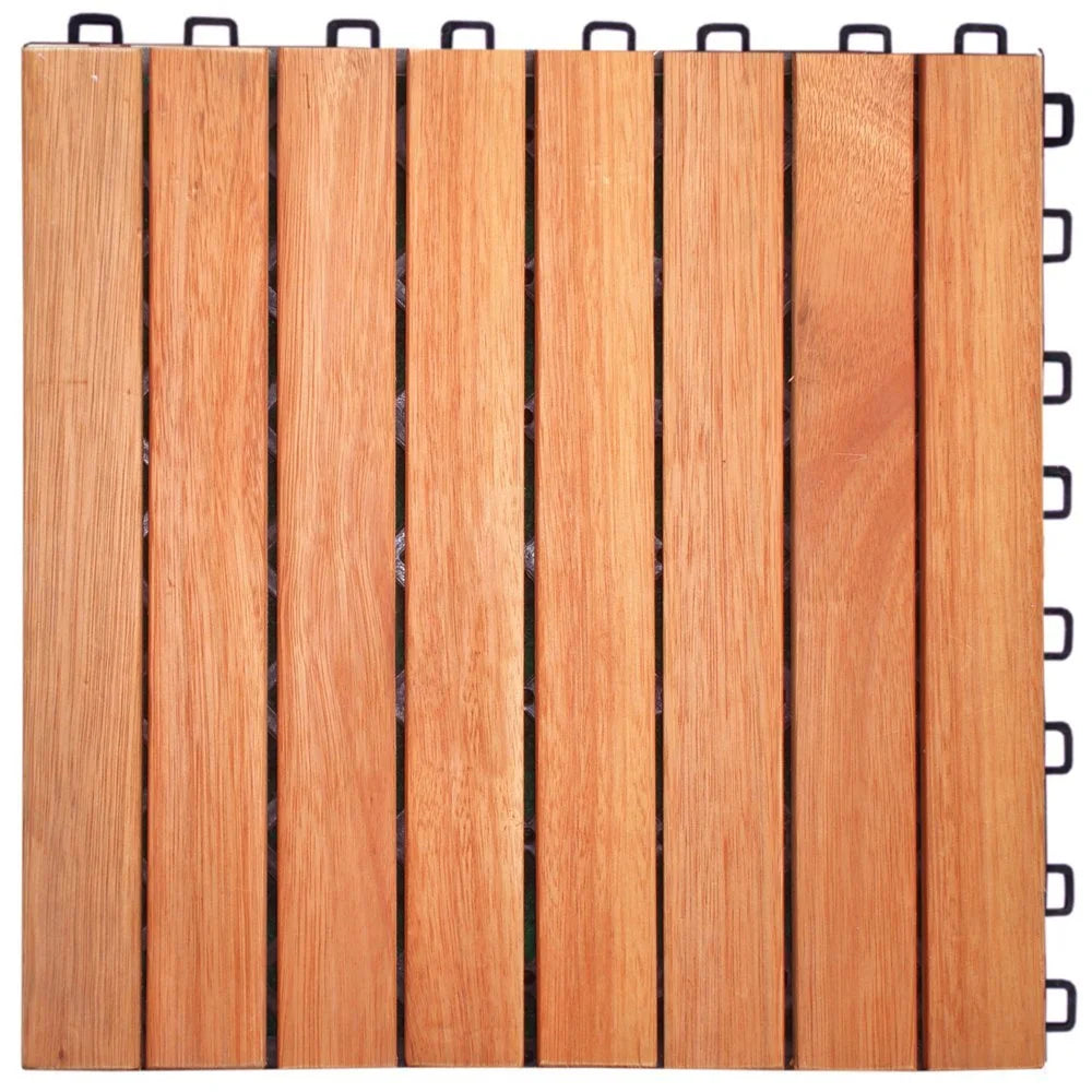 ALK Brands - Patio Outdoor Hardwood 8 Slats Interlocking Deck Tiles, 10 PK