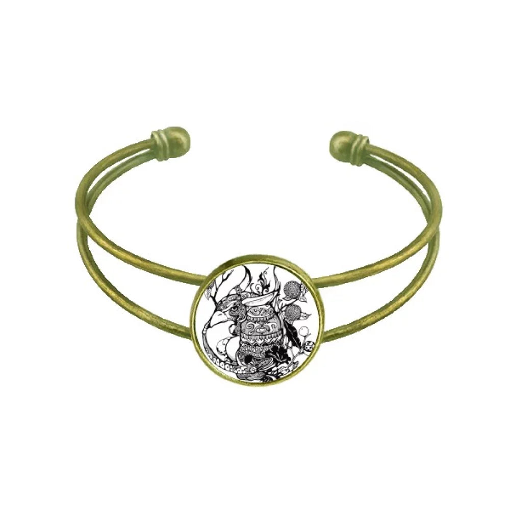 Chinese Masterpiece Mountains Rivers Drawing Bracelet Bangle Retro Open Cuff Jewelry