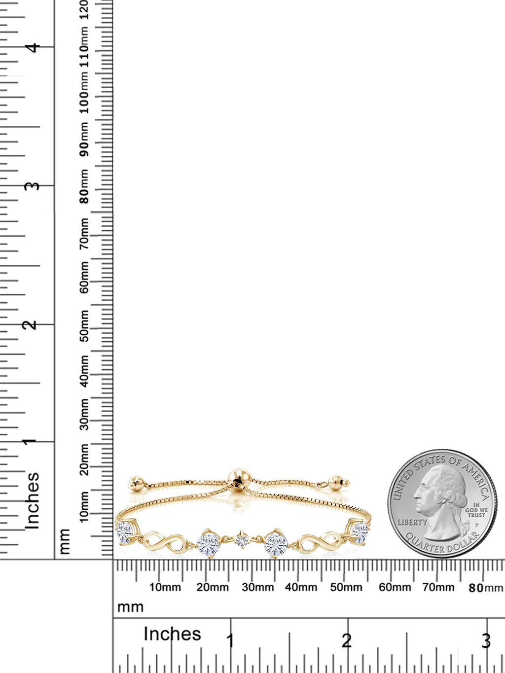 Gem Stone King 18K Yellow Gold Plated Silver White Created Sapphire Bracelet For Women Set with Moissanite (2.05 Cttw)