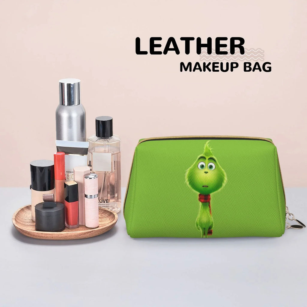 Cartoon Grinch Cosmetic Bag Makeup Organizer Leather Portable Pouch Gift Travel Toiletry Bag Storage Purse
