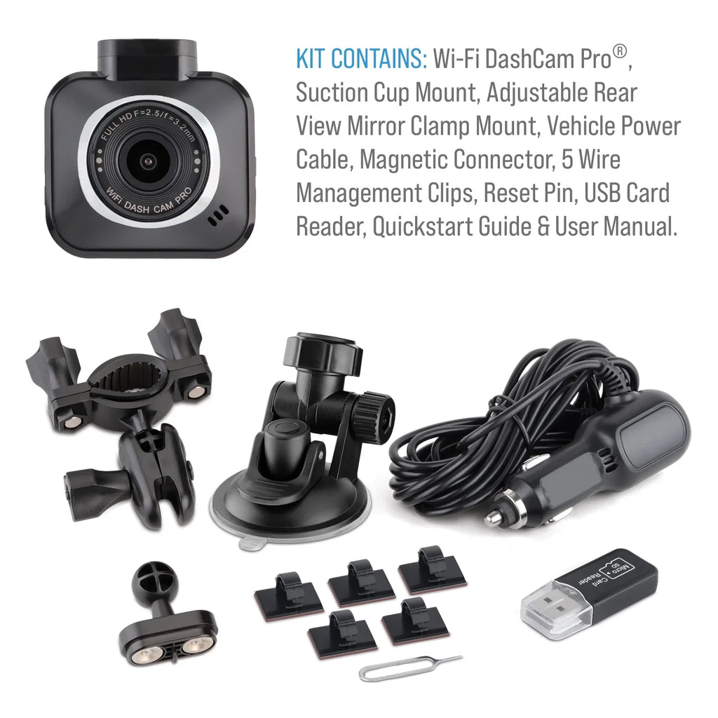 DashCam PRO - Wi-Fi, 1080p Full HD Car Camera, Wide Angle Camera with G-Sensor and Endless Loop Recording