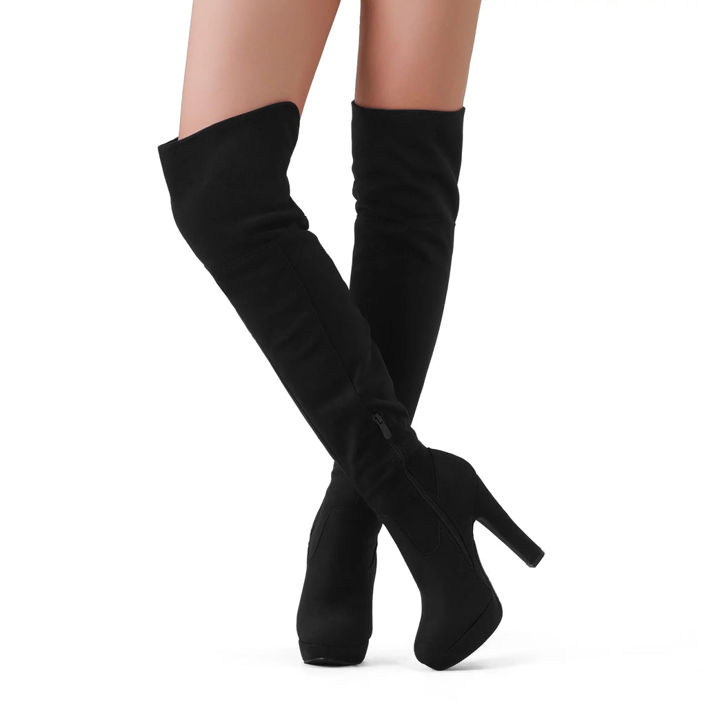DREAM PAIRS Women's Fashion Thigh High Chunky Heel Platform Over The Knee Boots HIGHPLAT BLACK Size 7.5