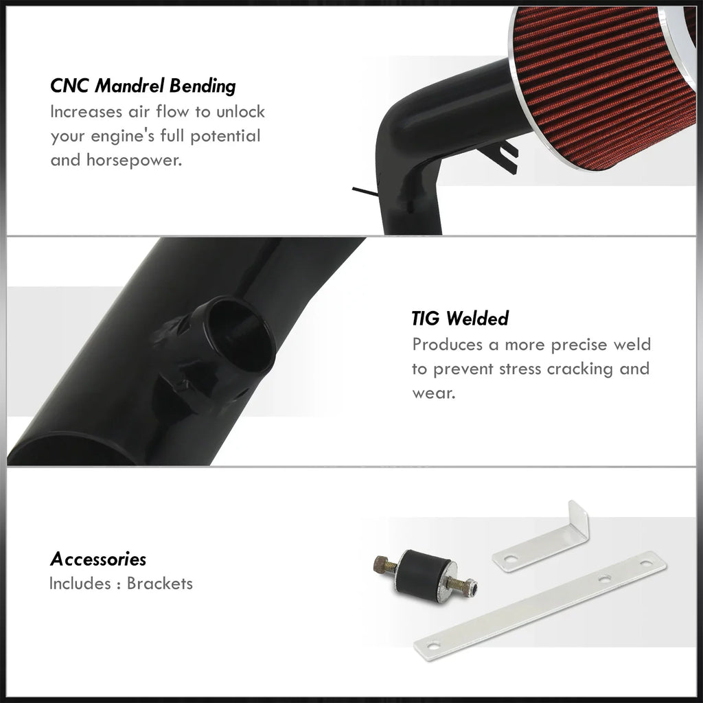 AJP Distributors Cold Air Intake CAI Induction System Kit Black Aluminum Channel Piping + Filter Compatible/Replacement For Volkswagen VW Golf GTI Jetta VR6 2.8L 12V 1998 1999 2000 2001 2002 2003 2004