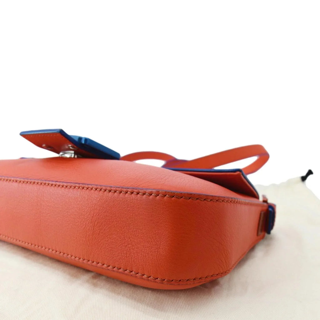 Pre-owned FENDI Monster Eye Baguette Calfskin Leather Crossbody Bag Orange