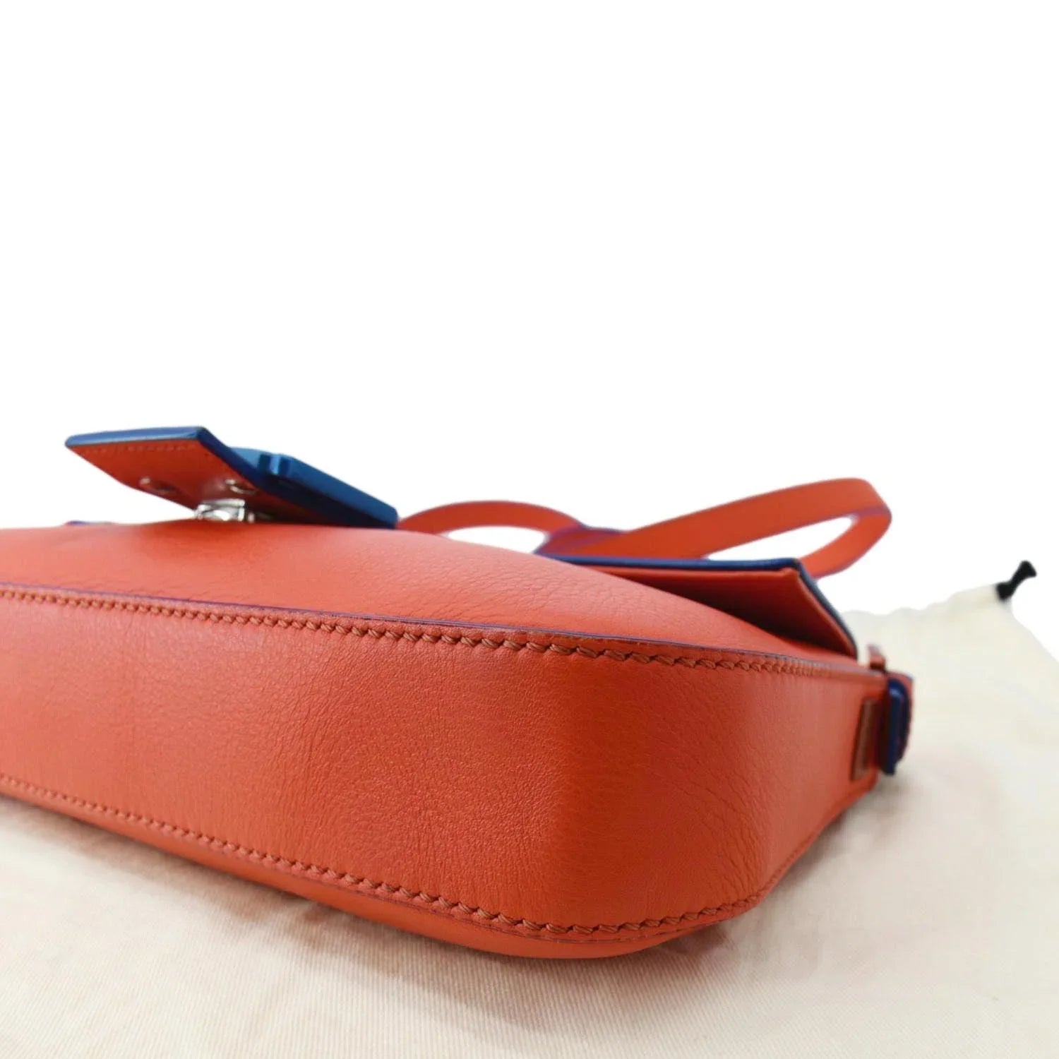 Pre-owned FENDI Monster Eye Baguette Calfskin Leather Crossbody Bag Orange