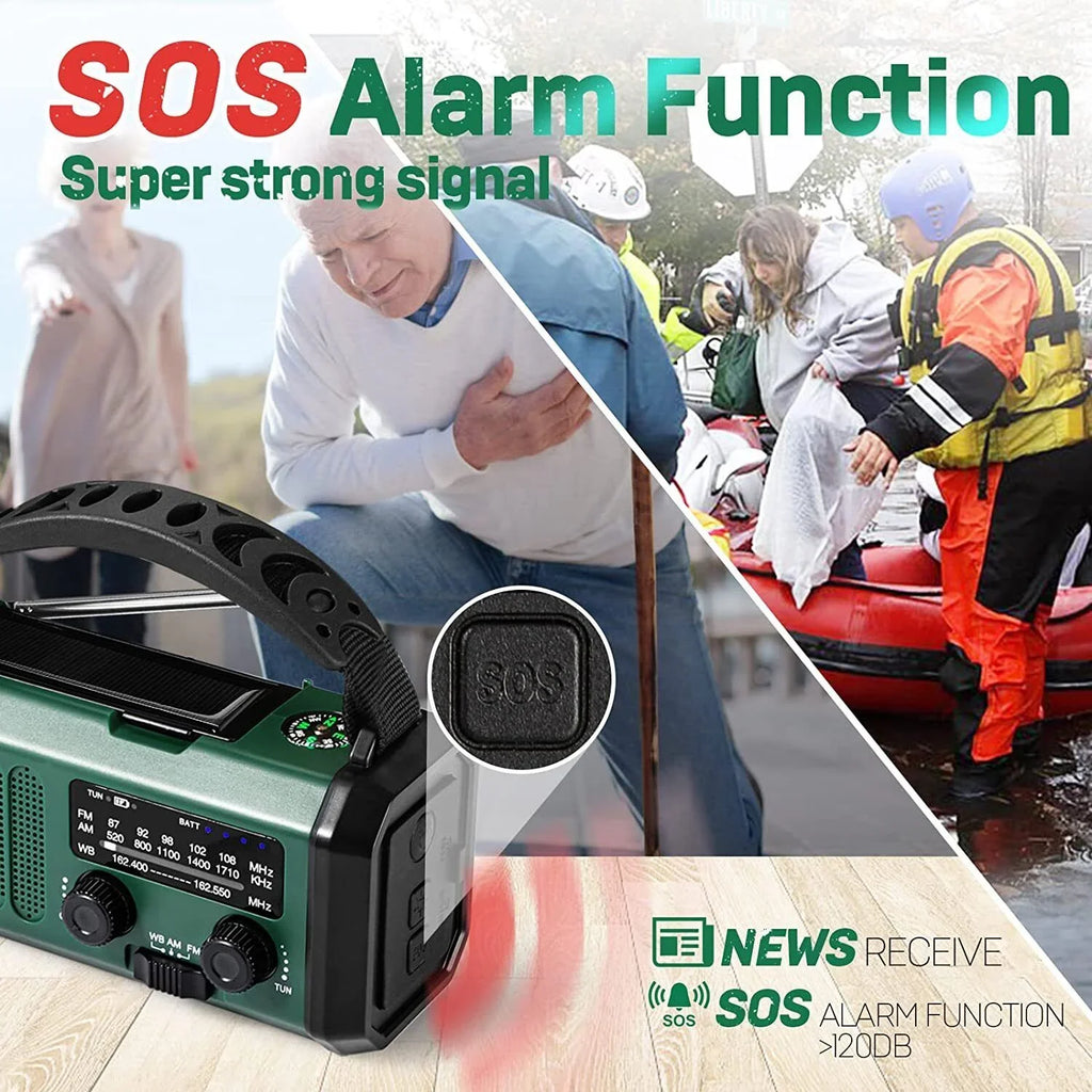 10000mAh Emergency Solar Hand Crank Weather Radio Power Bank Charger with Flashlight